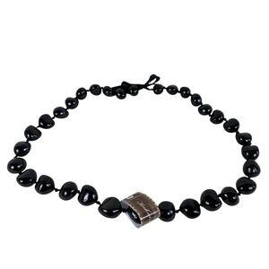 KC Hawaii NWT Polished Kukui Nut Necklace Black Ribbon Tie